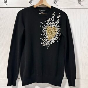 Peck Cashmere Sweater Women Small Black Heart Floral Artsy Whimsigoth Lagenlook